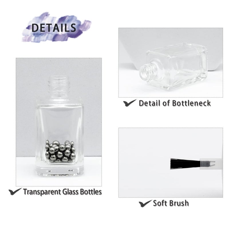 Agidea 6PCS Empty Nail Polish Bottles with Funnel, Empty Fingernail Polish Bottles Glass Rectangle with Brush & Mixing Balls Black (15ML) - Image 3
